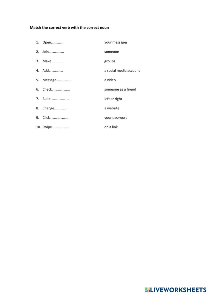 Match the Nouns worksheet for Fourth Grade