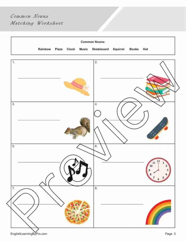 Match the Nouns worksheet for Fourth Grade