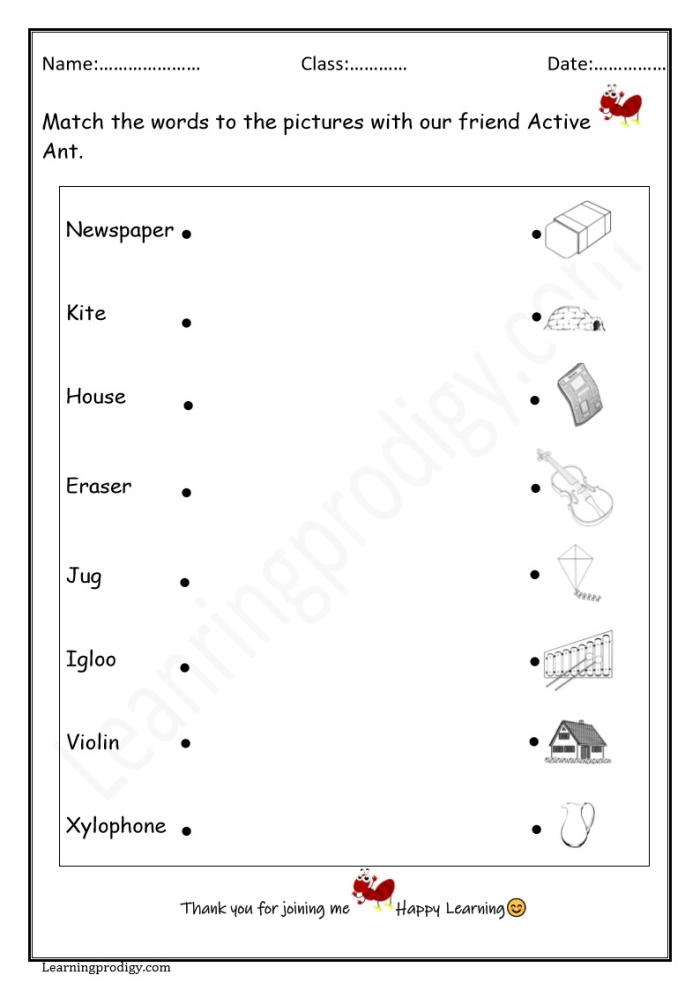 Match the Nouns worksheet for Fourth Grade