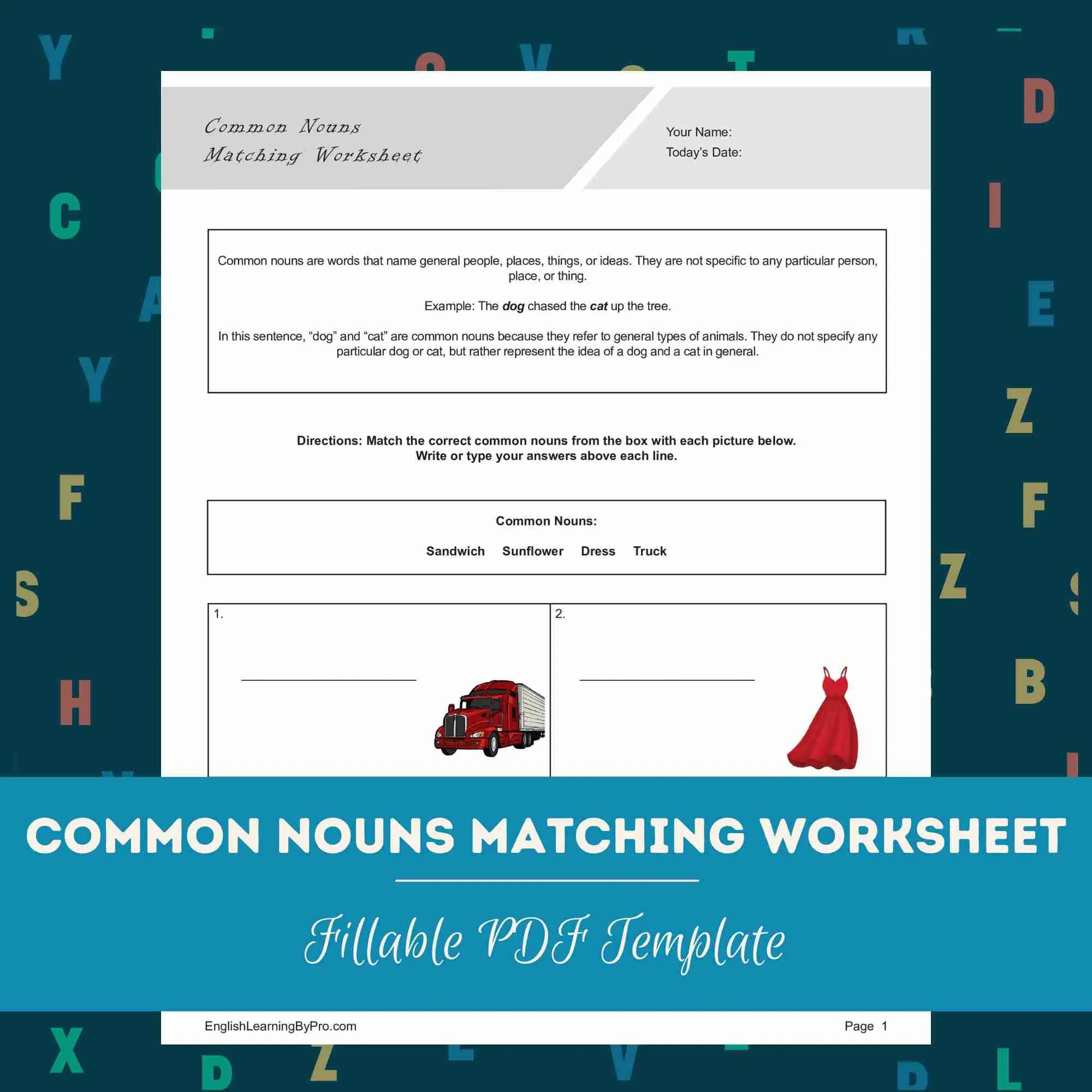 Match the Nouns worksheet for Fourth Grade