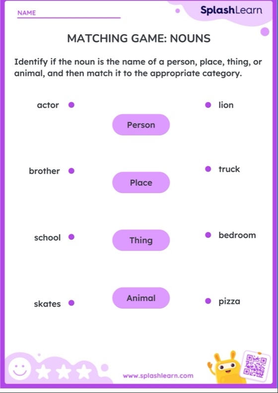 Match the Nouns worksheet for Fourth Grade