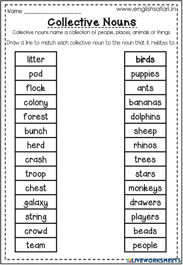 Match the Nouns worksheet for Fourth Grade