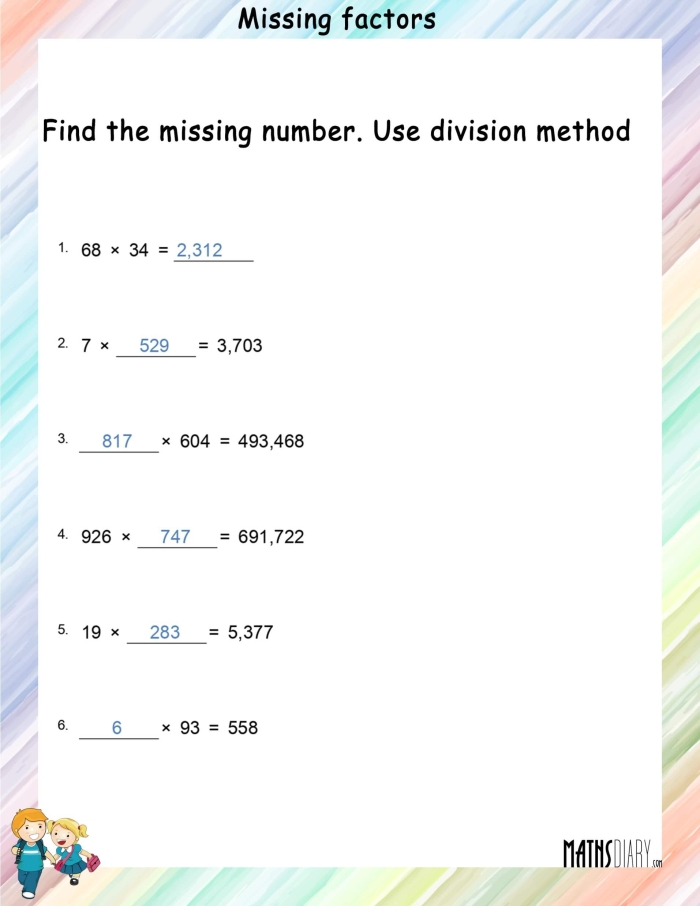 Fifth grade math worksheet focusing on inserting correct operation symbols to balance equations