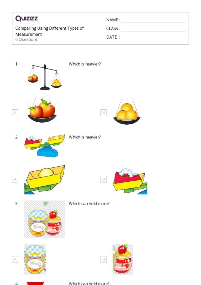 Visual representation of comparing measurements in early childhood education Measurement Comparison Assessment worksheet for Pre-K subtraction skills