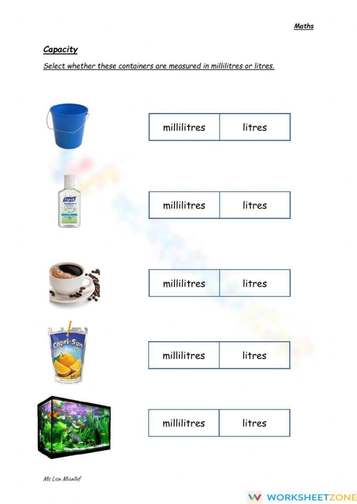 Place Value worksheet for Second Grade Measurement Mania: Liters worksheet for Second Grade