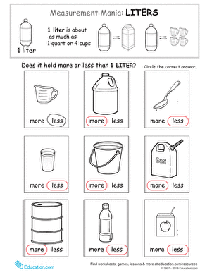Place Value worksheet for Second Grade Measurement Mania: Liters worksheet for Second Grade