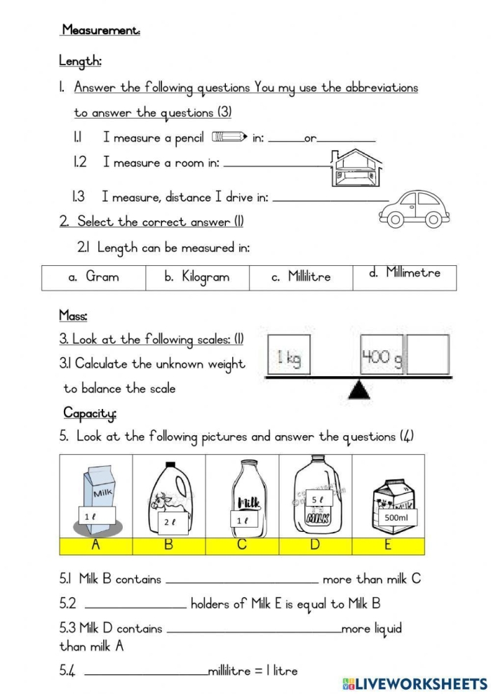 Place Value worksheet for Second Grade Measurement Mania: Liters worksheet for Second Grade