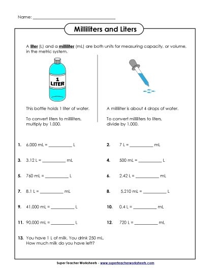 Place Value worksheet for Second Grade Measurement Mania: Liters worksheet for Second Grade