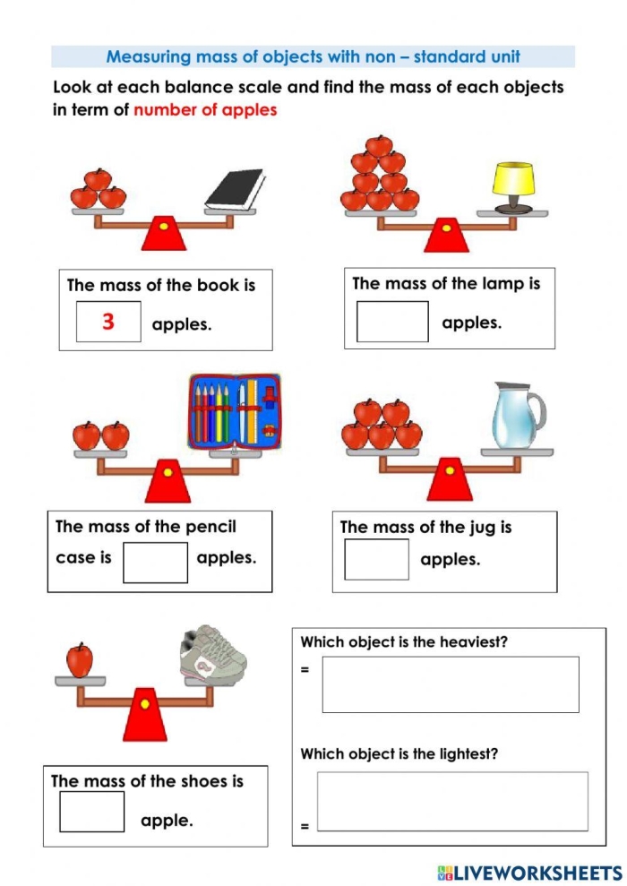 Worksheet showing common units of measurement and metric conversions for students