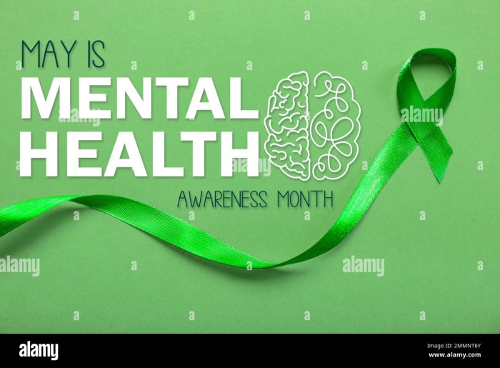 Sixth grade worksheet focused on Mental Health Awareness Month with reflective questions