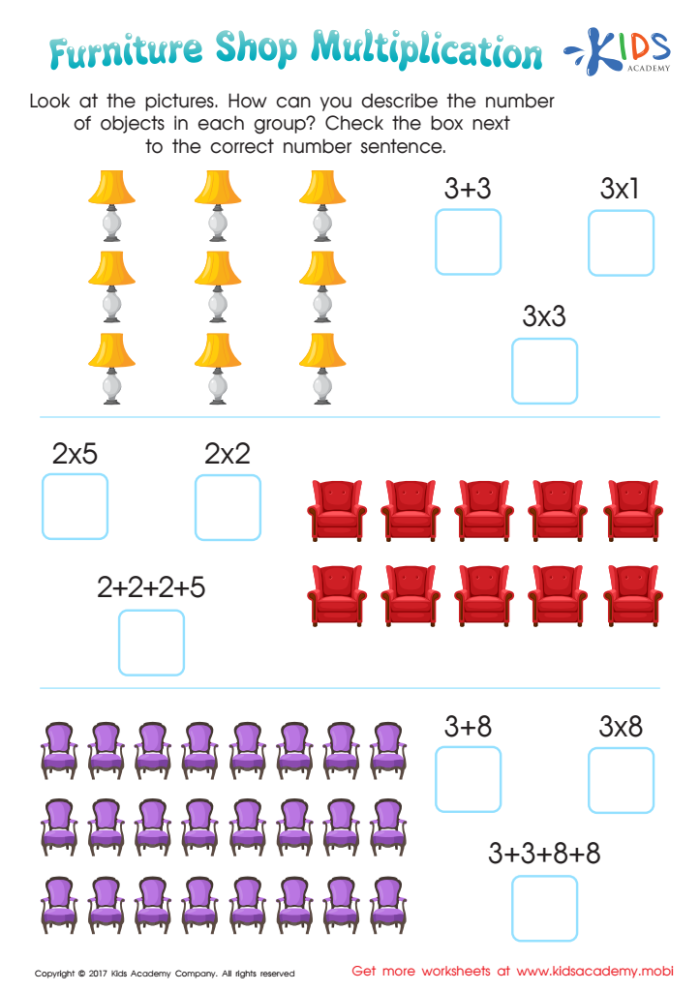 Merchandise multiplication worksheet featuring real-world problems for fourth graders
