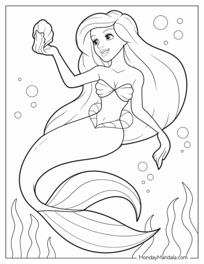 Mermaid coloring page worksheet for first graders focusing on fractions