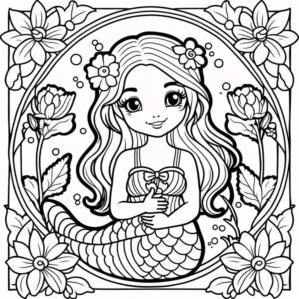 Mermaid coloring page worksheet designed for first graders to explore fractions while having fun