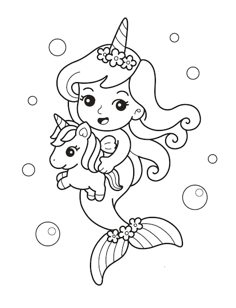 Mermaid coloring page worksheet for first graders to practice fractions