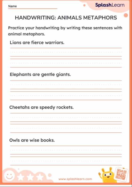 Writing Metaphors with Linking Verbs exercise for Grammar and Mechanics lesson 24 Fourth grade worksheet for practicing metaphors using linking verbs with guided support