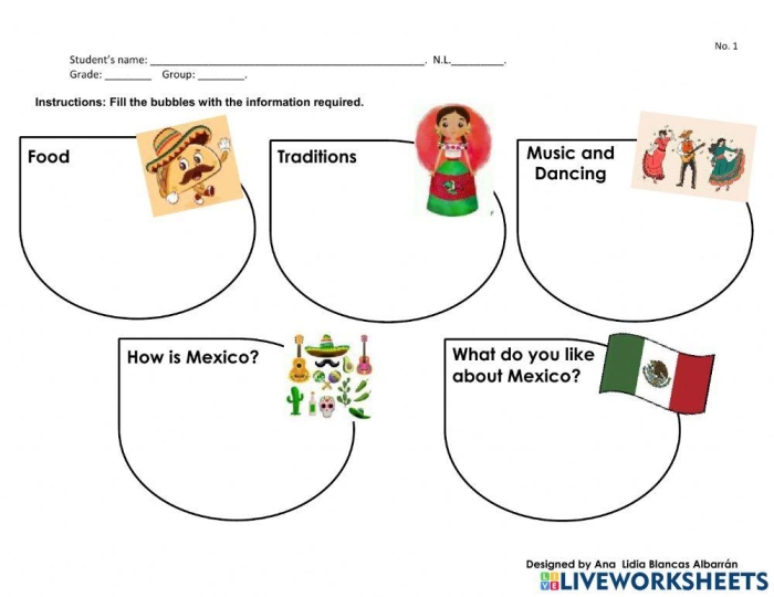 Second Grade worksheet on Mexican Music Facts with reading questions