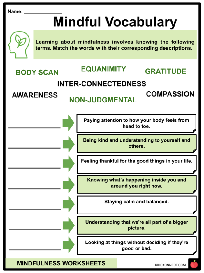 Mindfulness worksheet designed for sixth-grade students to enhance social-emotional learning