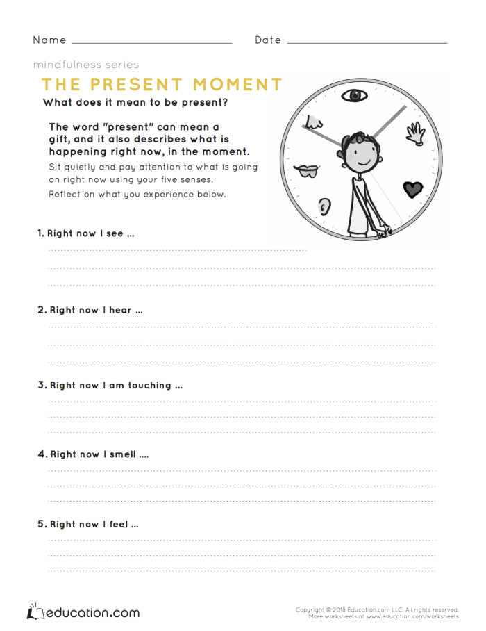 Mindfulness worksheet designed for sixth graders to enhance social emotional learning