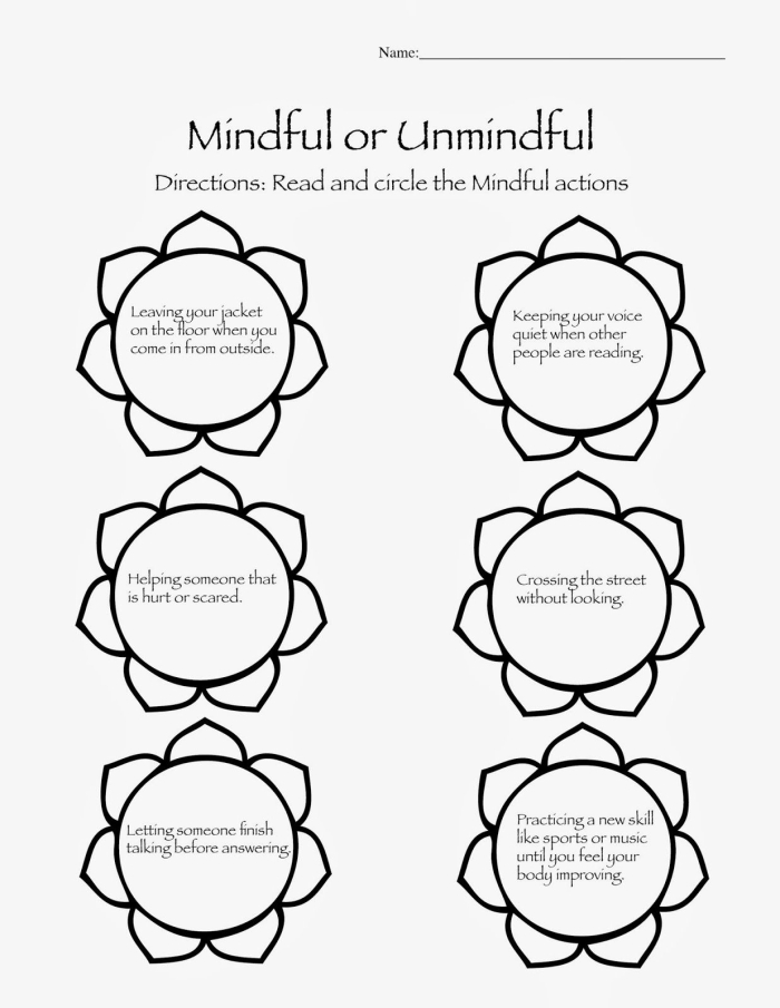 Mindfulness worksheet for sixth graders focusing on social emotional learning
