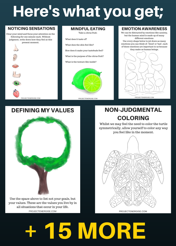 Worksheet for practicing mindfulness techniques in middle school students