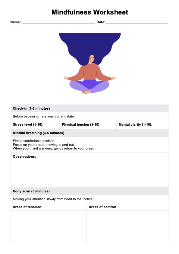 Mindfulness techniques worksheet for sixth graders focusing on social emotional learning