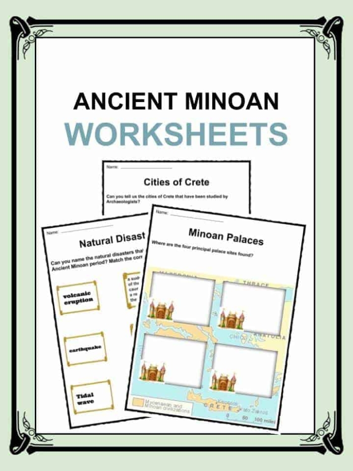 Three colorful ancient Minoan frescoes displaying figures, nature scenes, and cultural details for sixth grade analysis