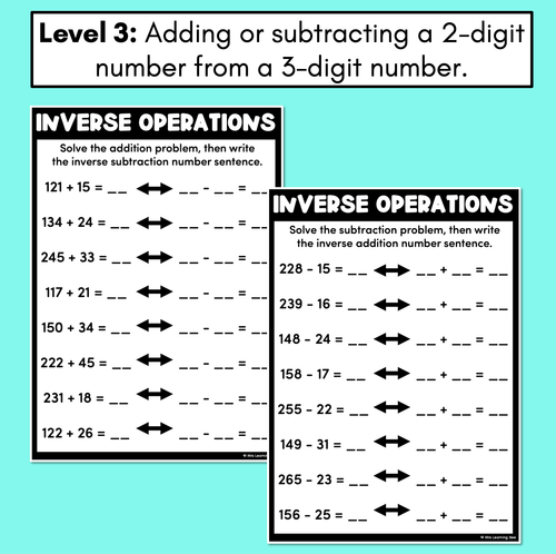 Worksheet for practicing subtraction using inverse operations in grade one First grade inverse subtraction practice worksheet with missing number problems