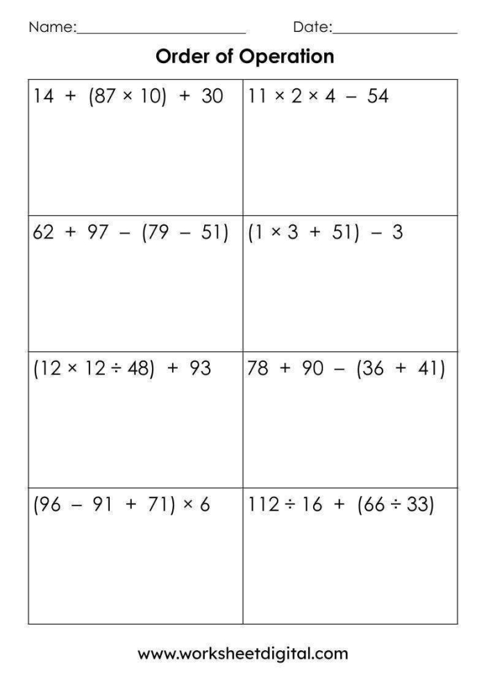 Fifth grade math worksheet for finding missing operations in equations