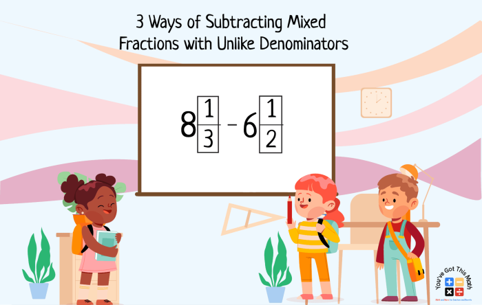 Fourth grade geometry worksheet for subtracting mixed fractions with like denominators and regrouping