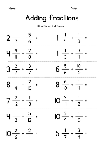 Practice worksheet for adding mixed fractions with unlike denominators in fifth grade math Fifth grade student working on adding mixed fractions with different denominators worksheet