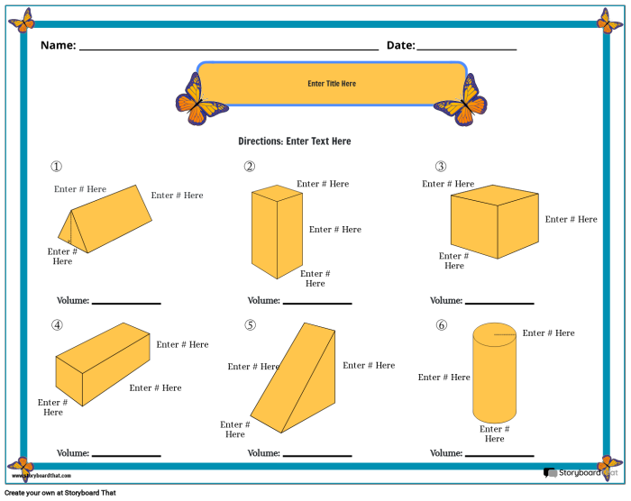 Worksheet showing students using blocks to measure and calculate volume in geometry