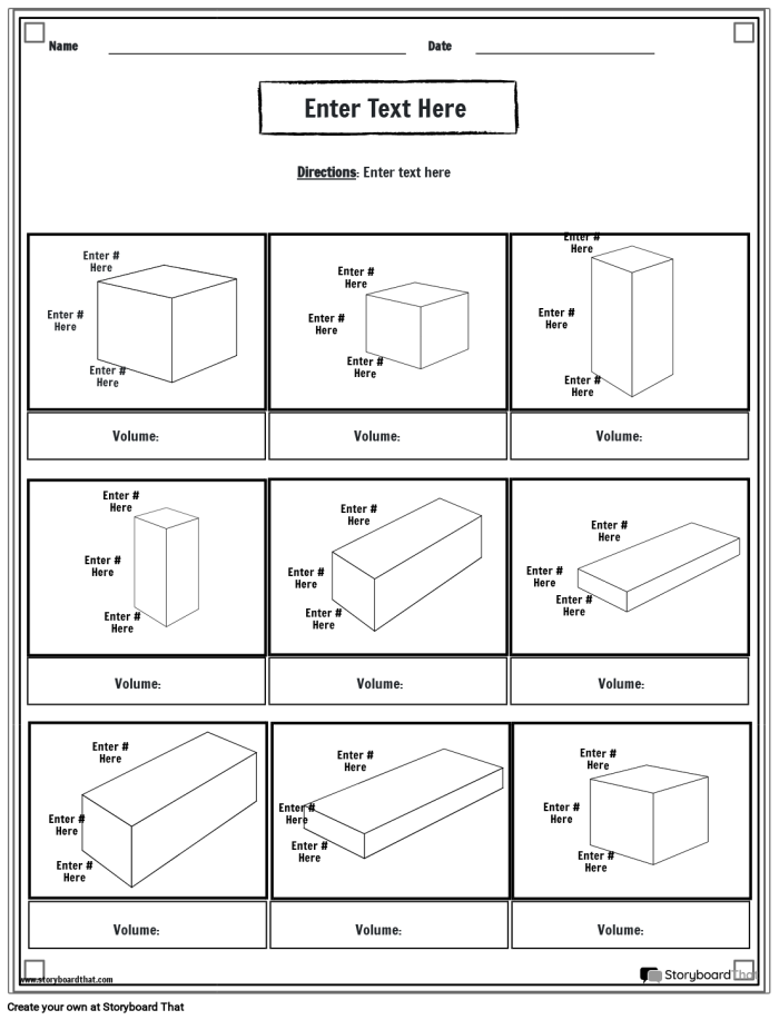 Worksheet showing students using cubes to calculate the volume of geometric shapes