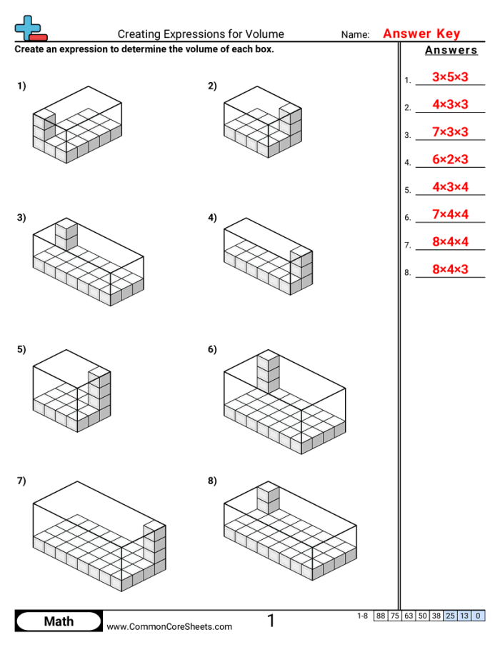 Worksheet image showing students using sugar cubes to calculate volume in geometry class