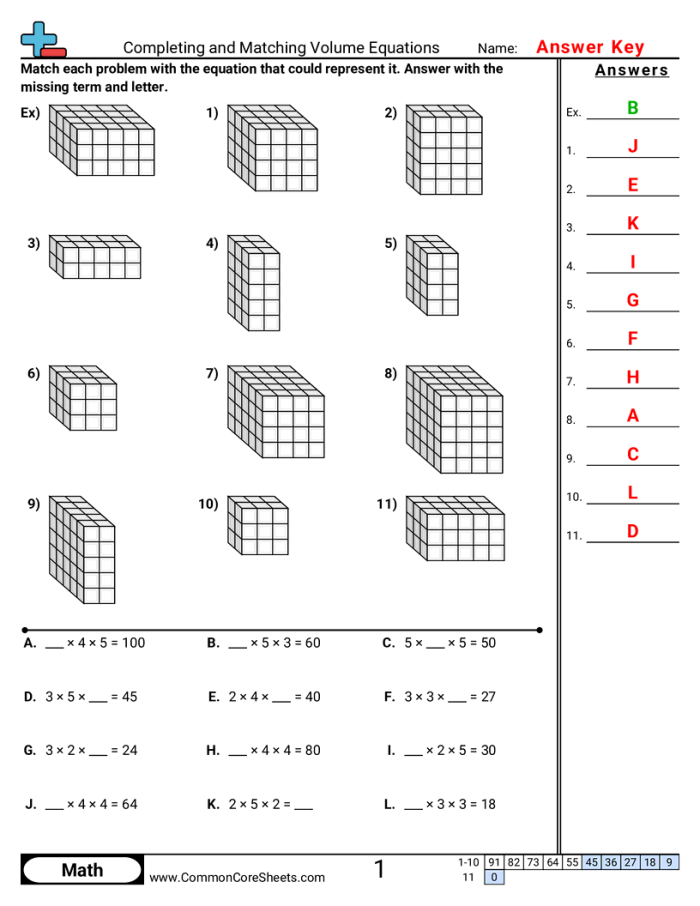 Worksheet image showing students building shapes with cubes to calculate volume