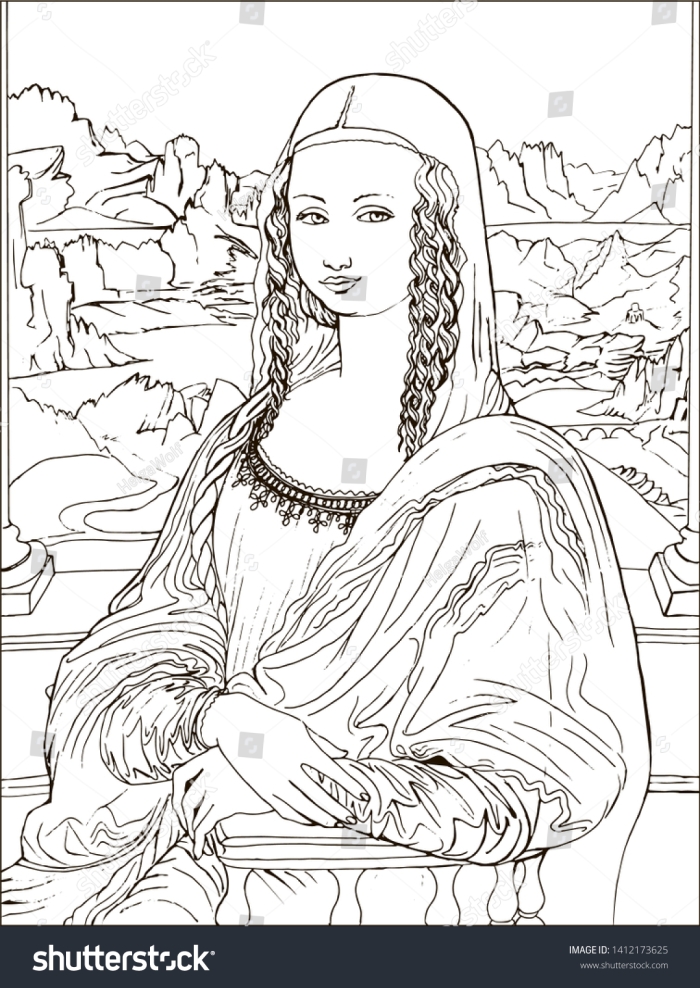 First Grade Mona Lisa Coloring Page worksheet with a simple outline for coloring