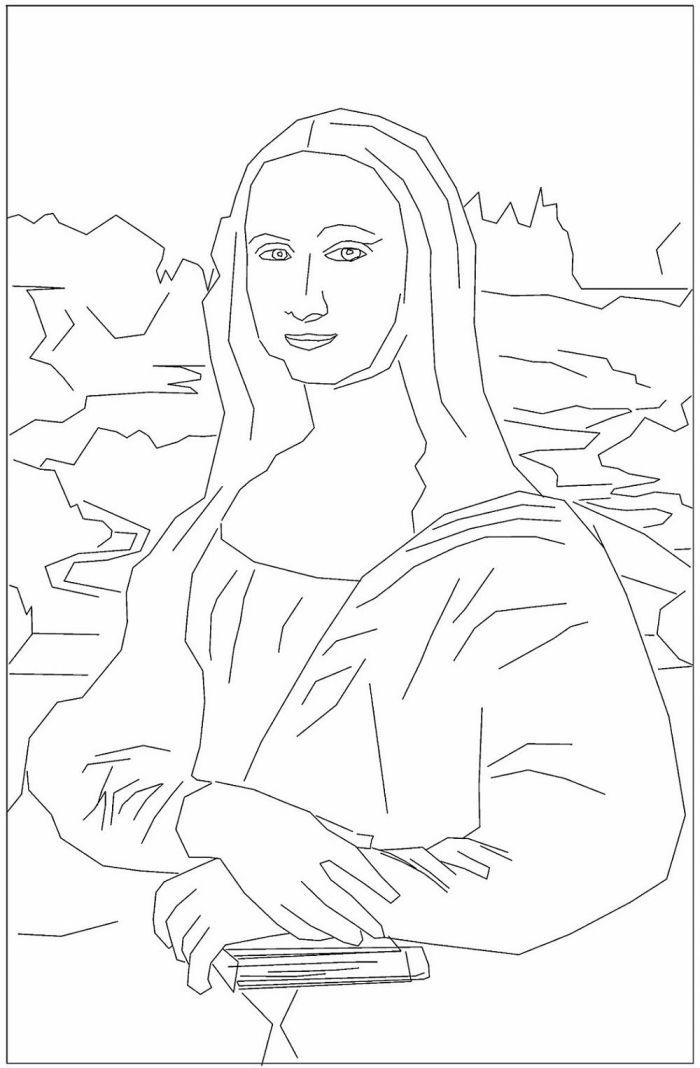 First grade Mona Lisa Coloring Page worksheet with simple lines for coloring and grammar practice