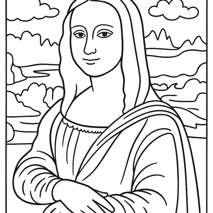 Mona Lisa Coloring Page worksheet for first grade students in grammar and mechanics