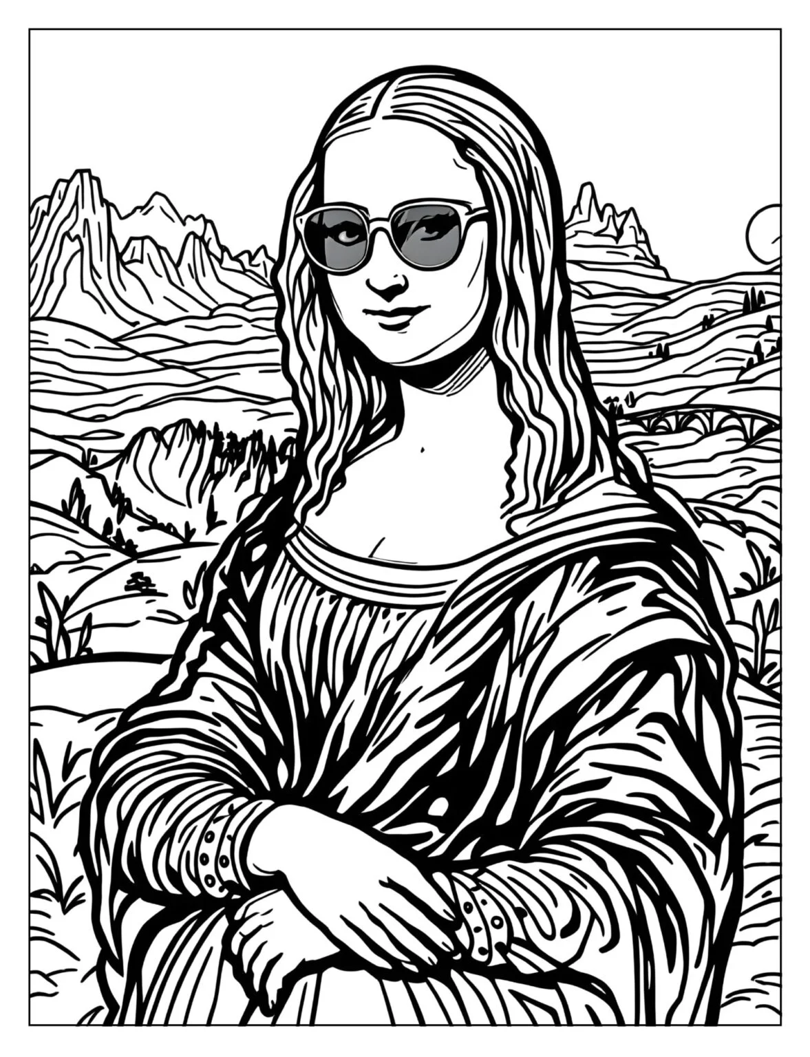 Mona Lisa Coloring Page worksheet for first graders to enjoy a classic masterpiece