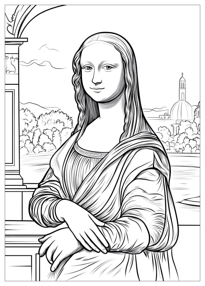 Mona Lisa Coloring Page worksheet for first grade grammar and mechanics activities