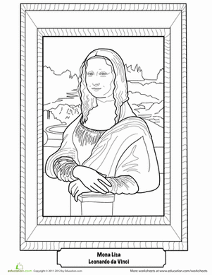 First Grade Mona Lisa Coloring Page worksheet with simple design for grammar practice