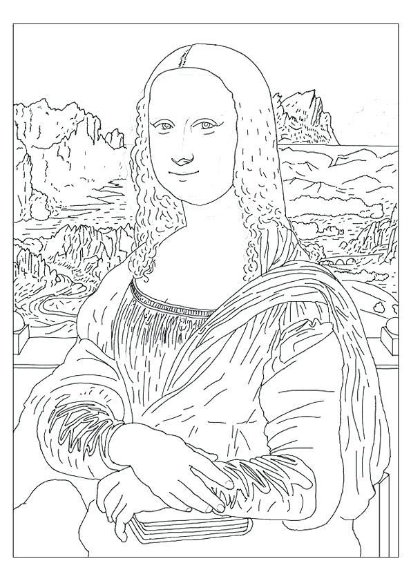 First Grade Mona Lisa Coloring Page worksheet with a famous painting for grammar practice