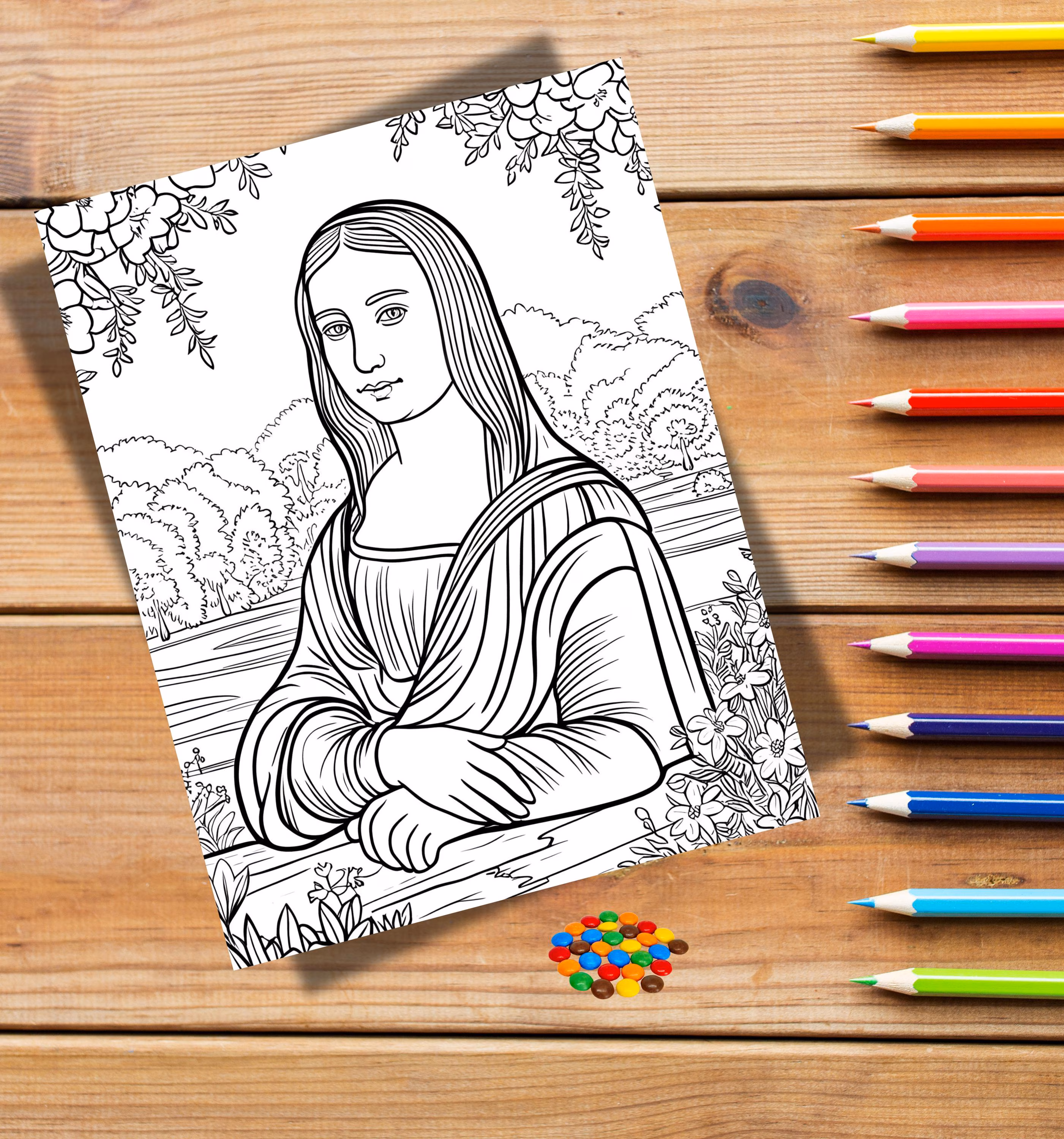 Mona Lisa Coloring Page worksheet for first graders focusing on grammar and mechanics