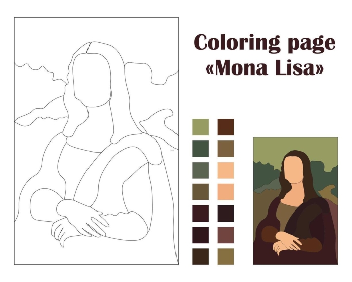 First Grade Mona Lisa Coloring Page worksheet with a famous painting for grammar practice