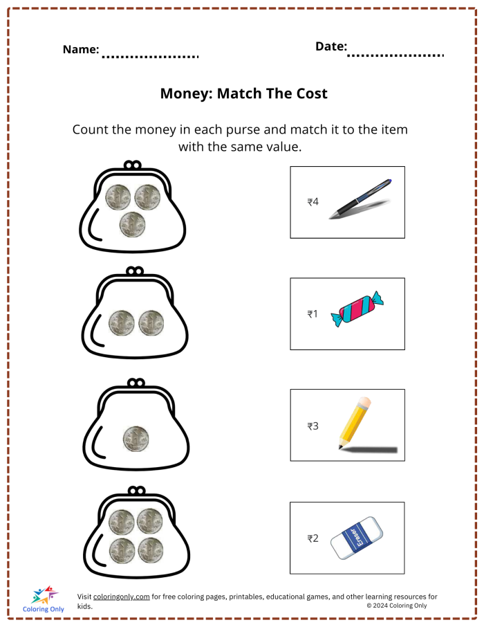 Second graders calculate the total amount of money in various piggy banks on this engaging worksheet. Money Match: Money in the Bank activity for second grade geometry.