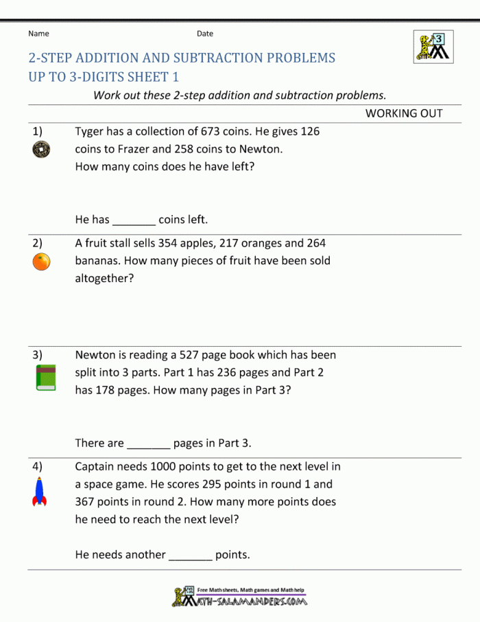 Worksheet image 16 showing third grade sight word challenges with ocean animals Underwater-themed worksheet featuring sea creatures for multi-step addition and subtraction problems