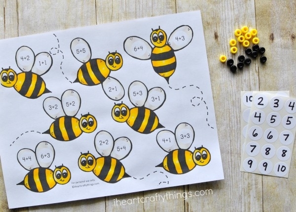 Bumble Bee Addition practice sheet for improving three- and four-digit addition skills Fourth grade worksheet featuring 12 multidigit addition problems with a bumble bee theme