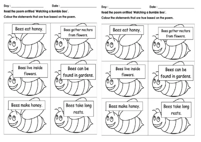 Worksheet image 15 showing addition exercises for improving grammar and mechanics skills Bumble Bee Addition worksheet for fourth graders practicing multidigit sums with 12 problems