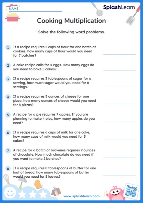 Baking multiplication practice worksheet for Earth and Space Science learners, image 11 Third grade worksheet featuring baking-themed multiplication word problems