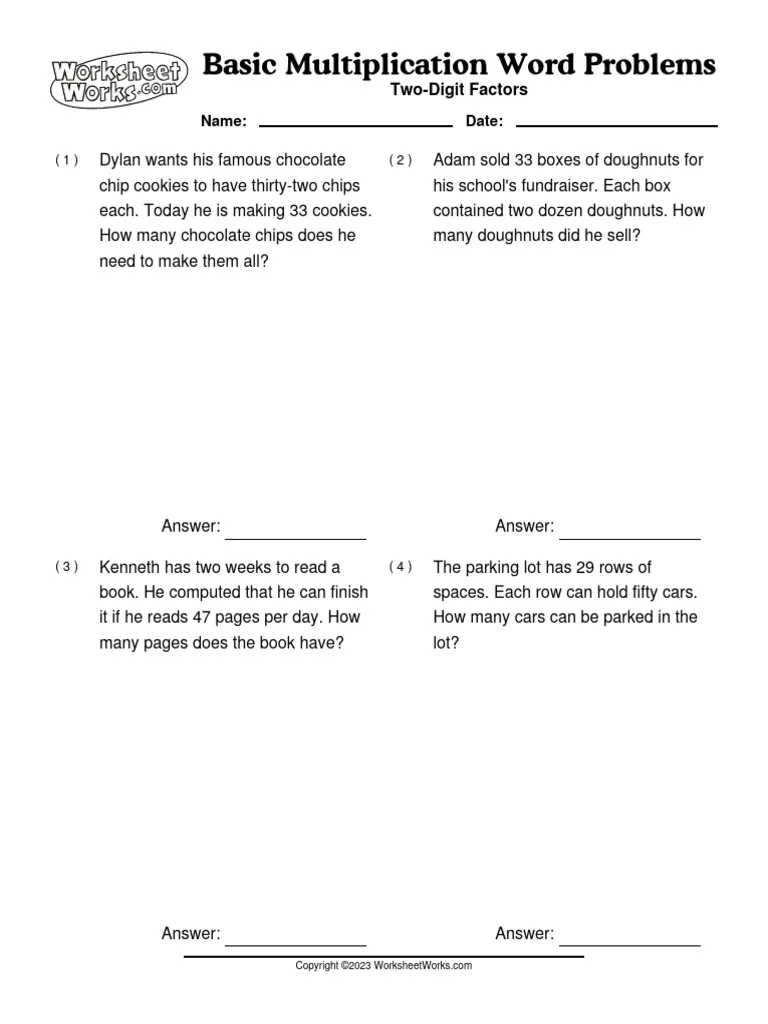 Worksheet 8 for practicing multiplication with baking word problems in Earth and Space Science context Third grade students solving baking-themed multiplication word problems on a worksheet