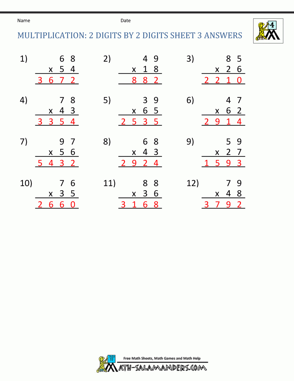 Practice worksheet for mastering multiplication by five in grade 3 students Third grade multiplication worksheet focusing on multiplying by 5